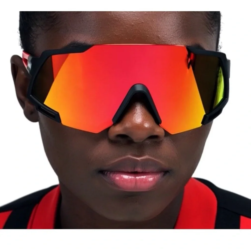 Sport‎ Sunglasses Riding Mirror Lens Red Black Performance Eyewear Women Active